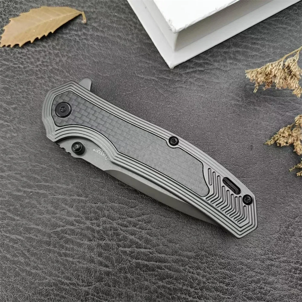 KS 8310 Pocket Flipper Knife 8Cr13Mov Drop Tip Blade 420 Steel Inlaid Carbon Fiber Handle Men\'s Camping Survival Tactical Knife