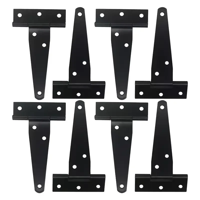 

8PCS Black Coated T-Shaped Door Hinges W/Screws, Rustproof Cabinet Hinges For Wardrobe Furniture Door (Easy Adjust)