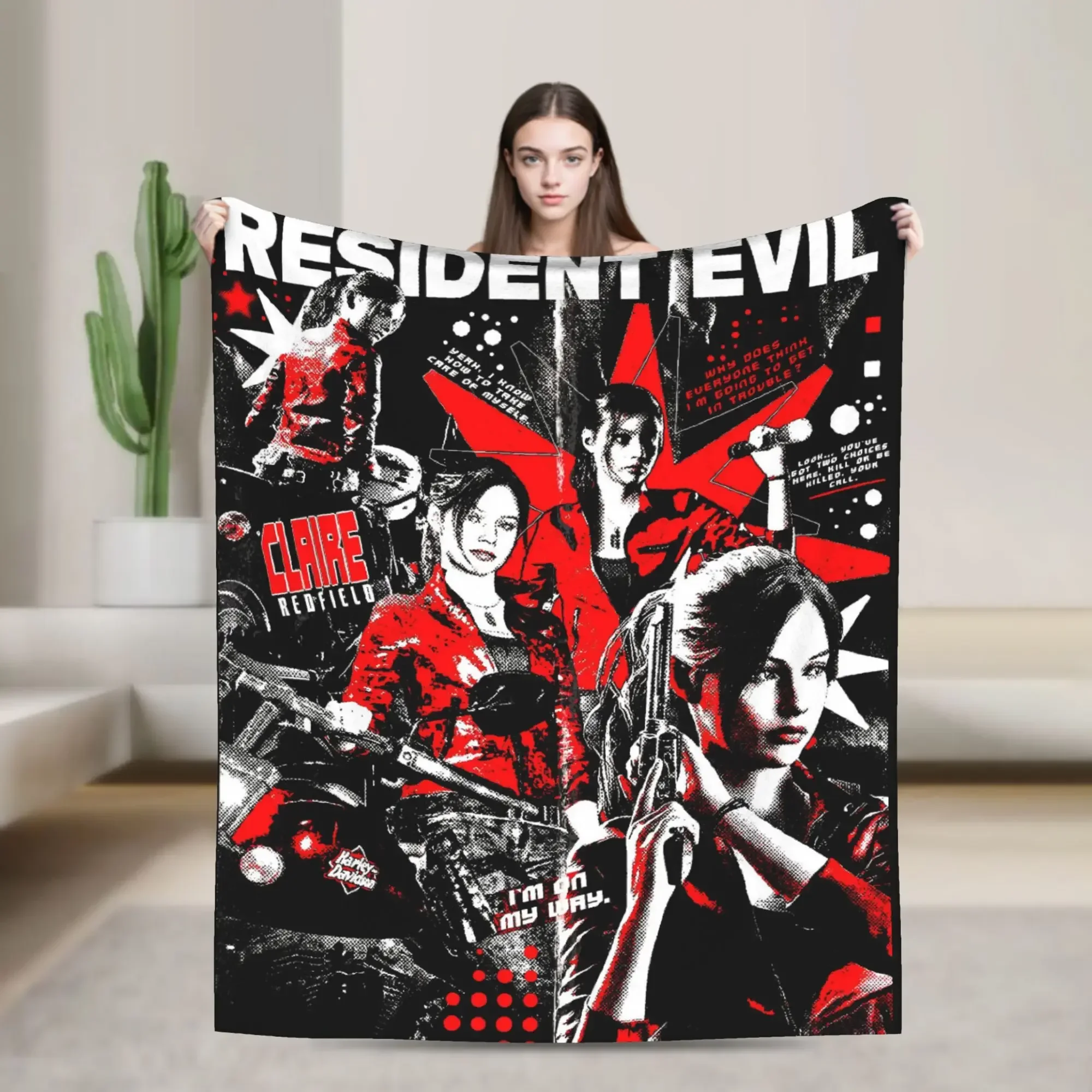 Claire Redfield Resident Evil Plush Flannel Throw Blanket  Soft Warm Blanket for Couch Chair Sofa or Bed  Ideal Gift for Fans