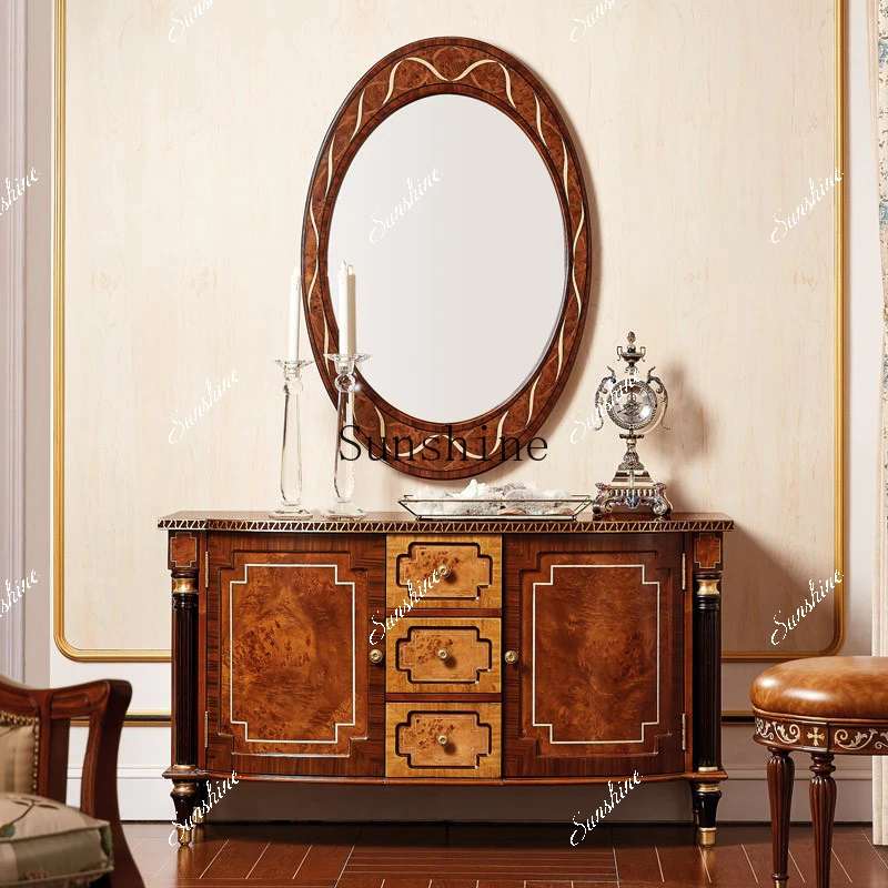 Neoclassical solid wood chest, dining side dresser, makeup mirror combination, bedroom furniture  FT