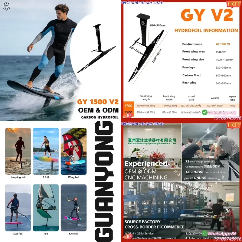 CE Certificate Fast Glide Carbon Hydrofoil Set GY1500 V2 for Wing Riders Seeking Speed Efficiency and Smooth Control