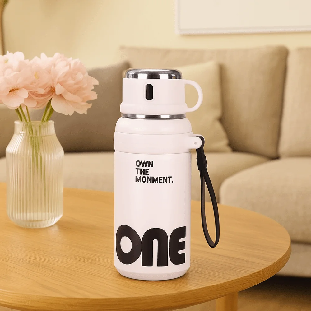 

Leakproof Thermos Bottle Portable Handle Scratch Resistant Straw Insulated Cup Splash Proof Stainless Steel Thermos Travel