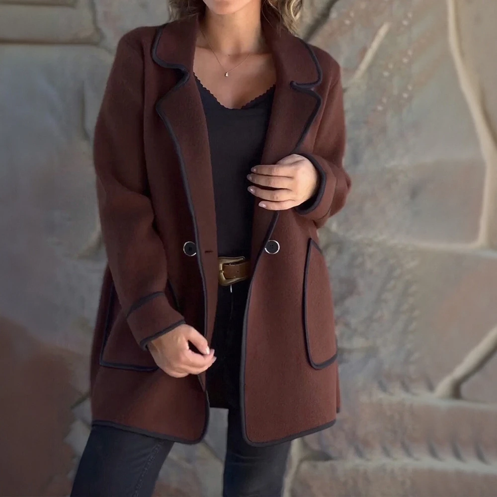 

Women's Elegant Solid Color Long Sleeve Coat Autumn Winter Button Front Lapel Pockets Daily Basic Fashion Outerwear
