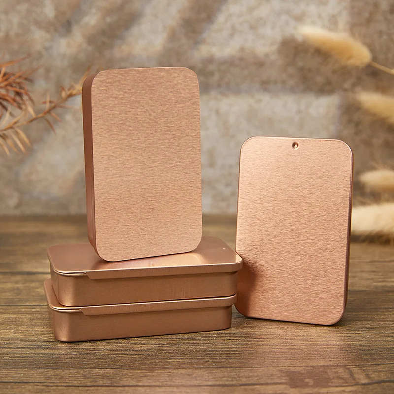 2PC Rose Gold Push-Pull Jewelry Case Earrings Ring Table Organizer Small Sliding Lid Tin Box Toothpick, Candy, Pill Storage Box