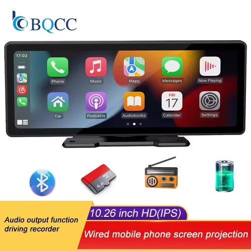 BQCC 10,26 pulgadas pantalla Carplay inalámbrica portátil HD cámara de marcha atrás trasera Radio de coche DVR MP5 reproductor de vídeo Multimedia Android Auto