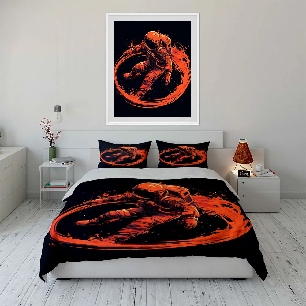 Astronaut in Fiery Spacewalk Duvet Cover Set with 3D Printing Design Soft Polyester Bedding Set All-Season Comfort for gifts