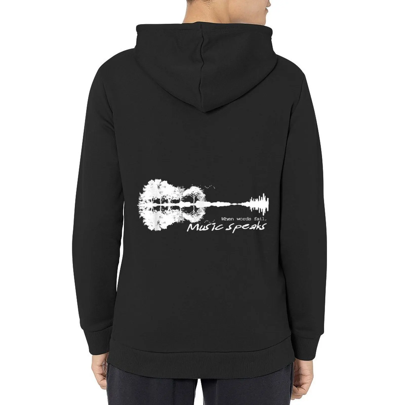 

When Words Fail Music Speaks Guitar Music Literary Quote Hoodie anime clothes men's clothes men clothes new hooded tee