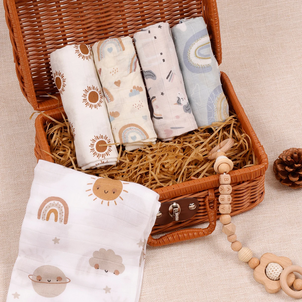 60*60cm 5Pcs Set Multi-Use Feeding Burp Cloth Towel Super Soft Bamboo Cotton Muslin Blankets Baby Burp Cloth Set