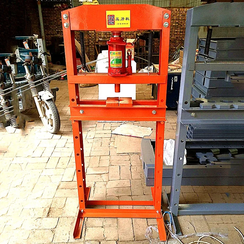 32T Hydraulic H-Frame Garage Floor Adjustable Shop Press with Plates 6T/12T Orange for Garages or Professional Shops