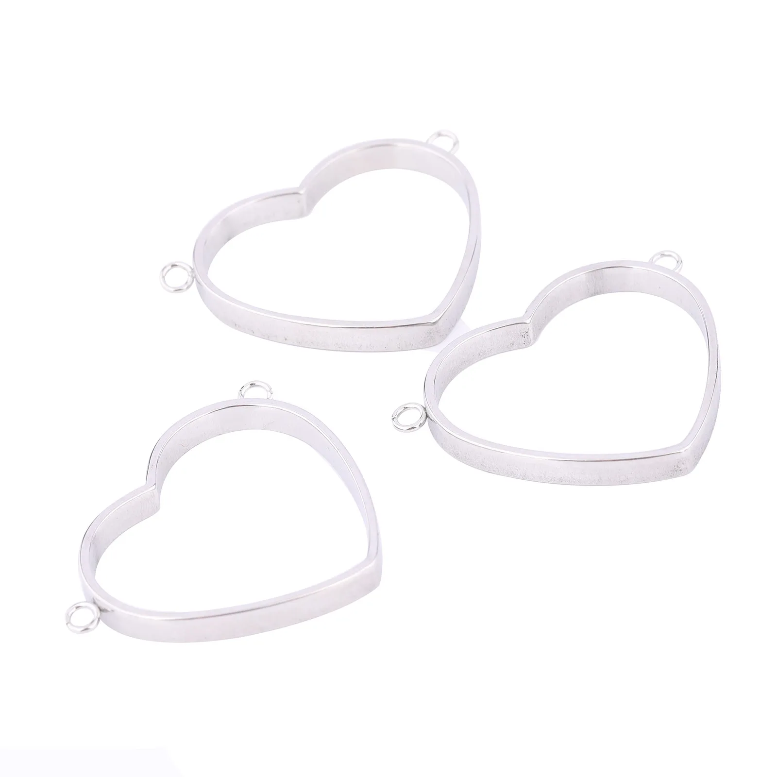 

10pcs Stainless Steel Heart Open Bezel Bracelet Connector Blanks Diy Hollow Pendant Blanks For Resin Jewelry Making