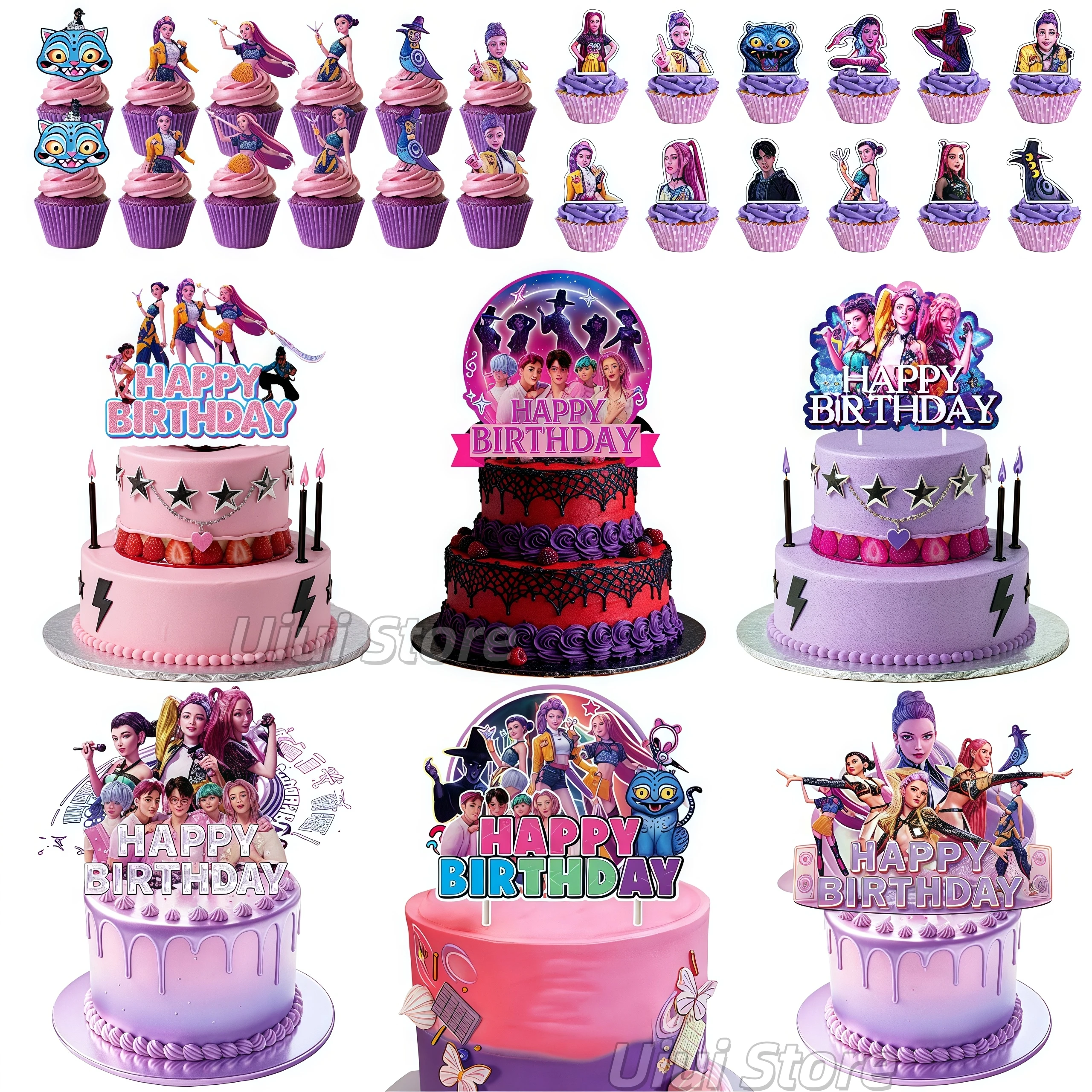 Бумажные кексы «Охотник на демонов», топпер, декор K-pop, аниме Saja, топпер для торта на день рождения для мальчиков, детские товары для вечеринок для девочек, украшения для торта