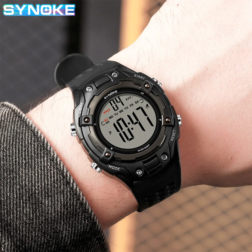 Synoke Watch Outdoor Student Sports Waterproof Shock Resistant Large Screen Display Luminous LED Digital Watch For Men