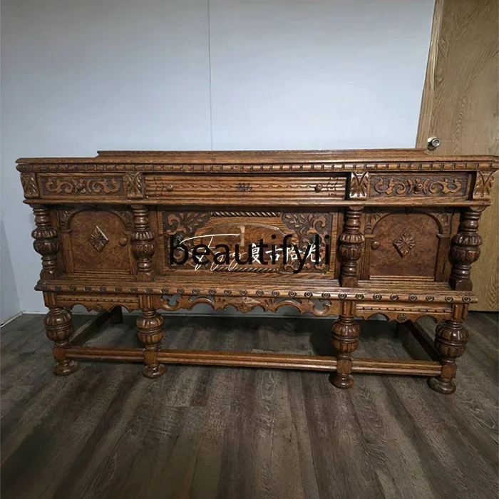 

D80 Retro American retro solid wood porch cabinet Neoclassical living room storage cabinet can be customized