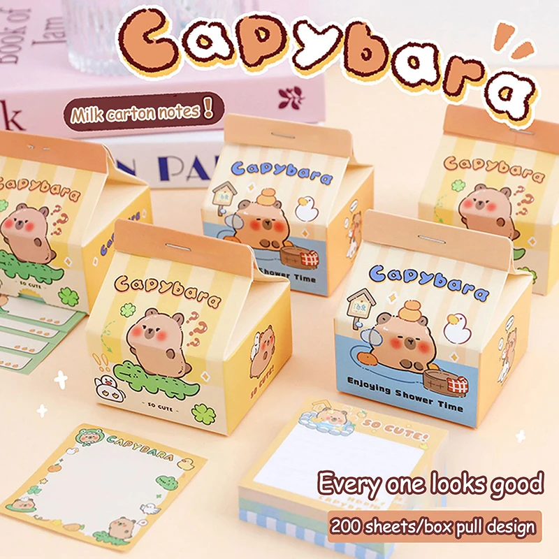 Kawaii Cartoon Non Sticky Notes for Decoration, Paper Note, Tearable Message Post, Kawaii Staacquering, Cute Cartoon, Capybara, DIY Diary, 200 Feuilles