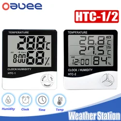 HTC-1/2 Environment Thermometer LCD Temperature Humidity Clock Meter External Station Outdoor Indoor Weather Station For Home