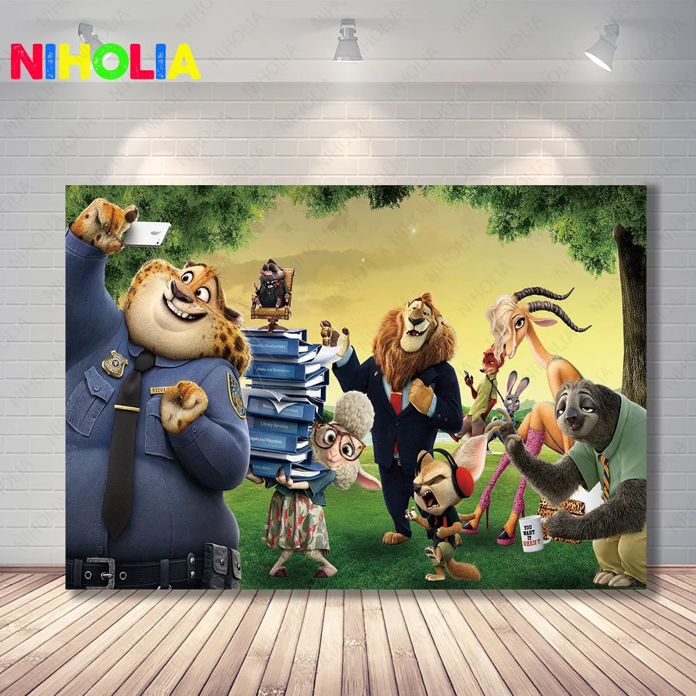 Disney Zootopia sfondo bambini ragazze festa di compleanno Baby Shower Animal Background Decoration Booth Props Banner