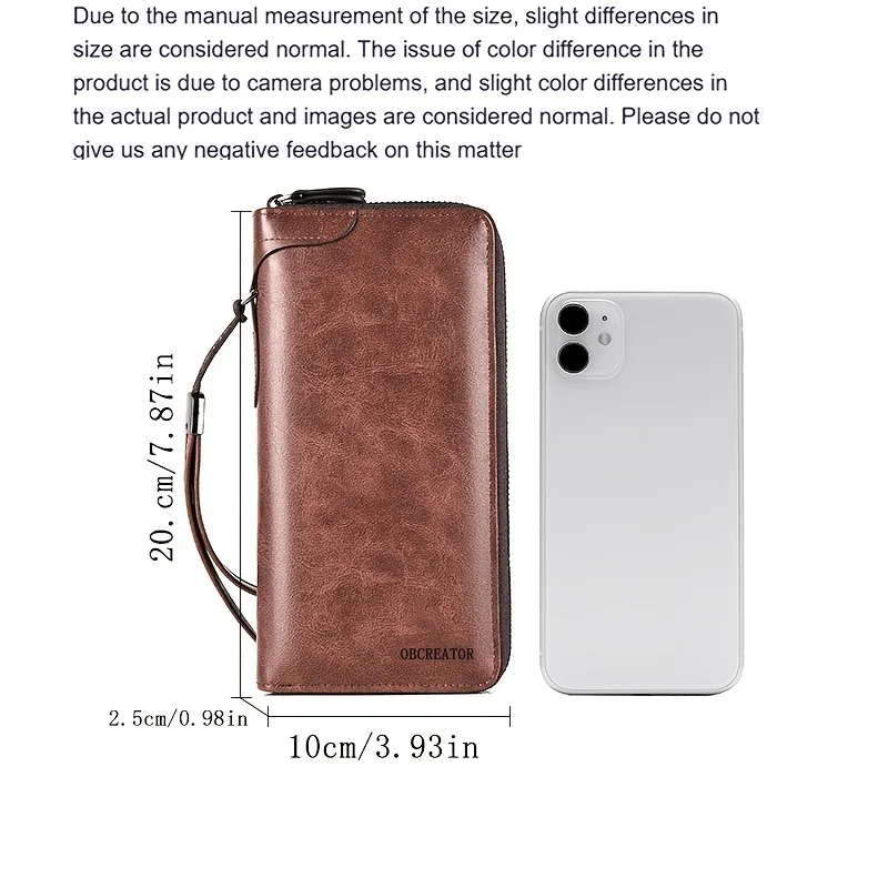 Men's long zipper wallet, high-quality PU fabric wallet, men's RFID shielded  handbag, credit card holder wallet, men's handbag