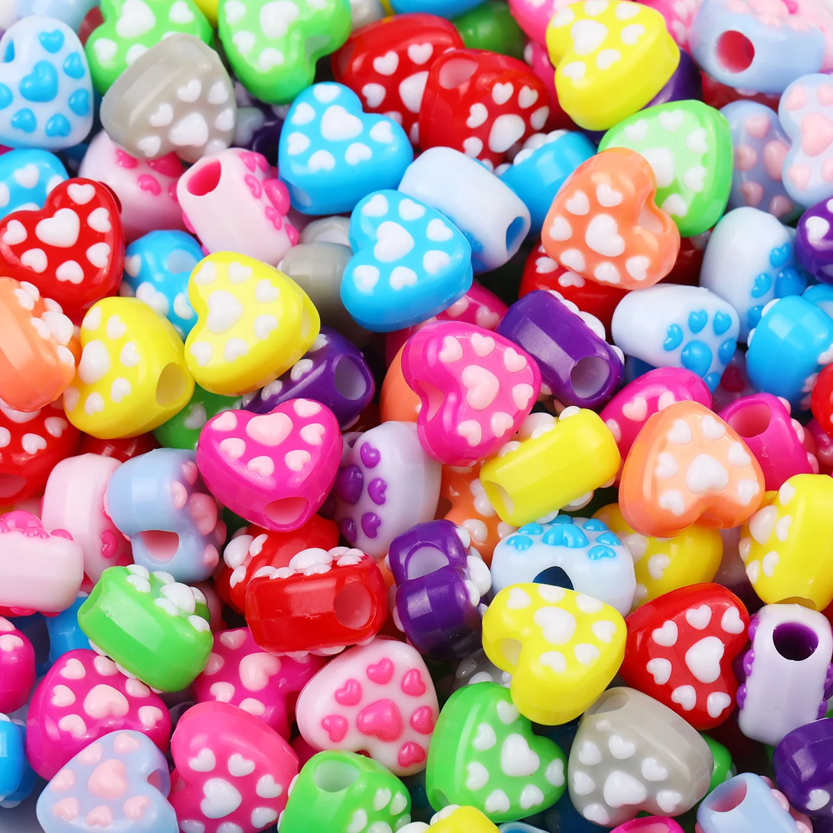 15mm Acrylic Heart-Shaped Beads with Large Holes Assorted Colors Handmade DIY Jewelry Loose Bead Bracelets Necklaces Accessories