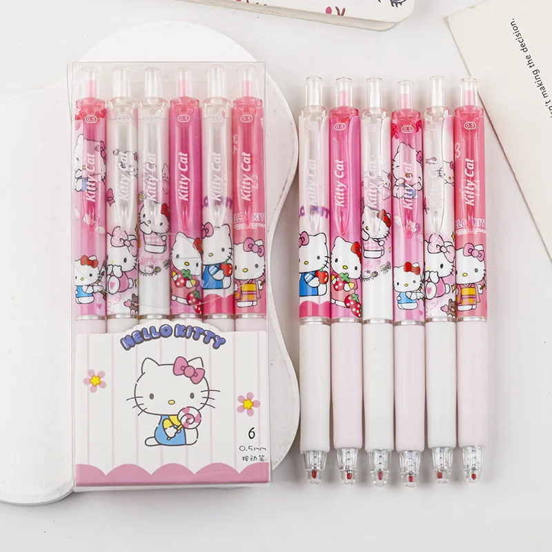 

6pcs Series 0.55mm Sanrio Hello Kitty Kuromi Gel Pen Cartoon Cute Press Pen Black Refill Y2k School Stationery Supplies