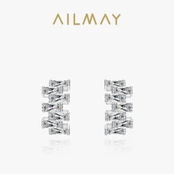 Ailmay Top Quality Real 925 Sterling Silver Transparent Trapezoid Earrings For Women Wedding Engagement Fine Female Jewelry