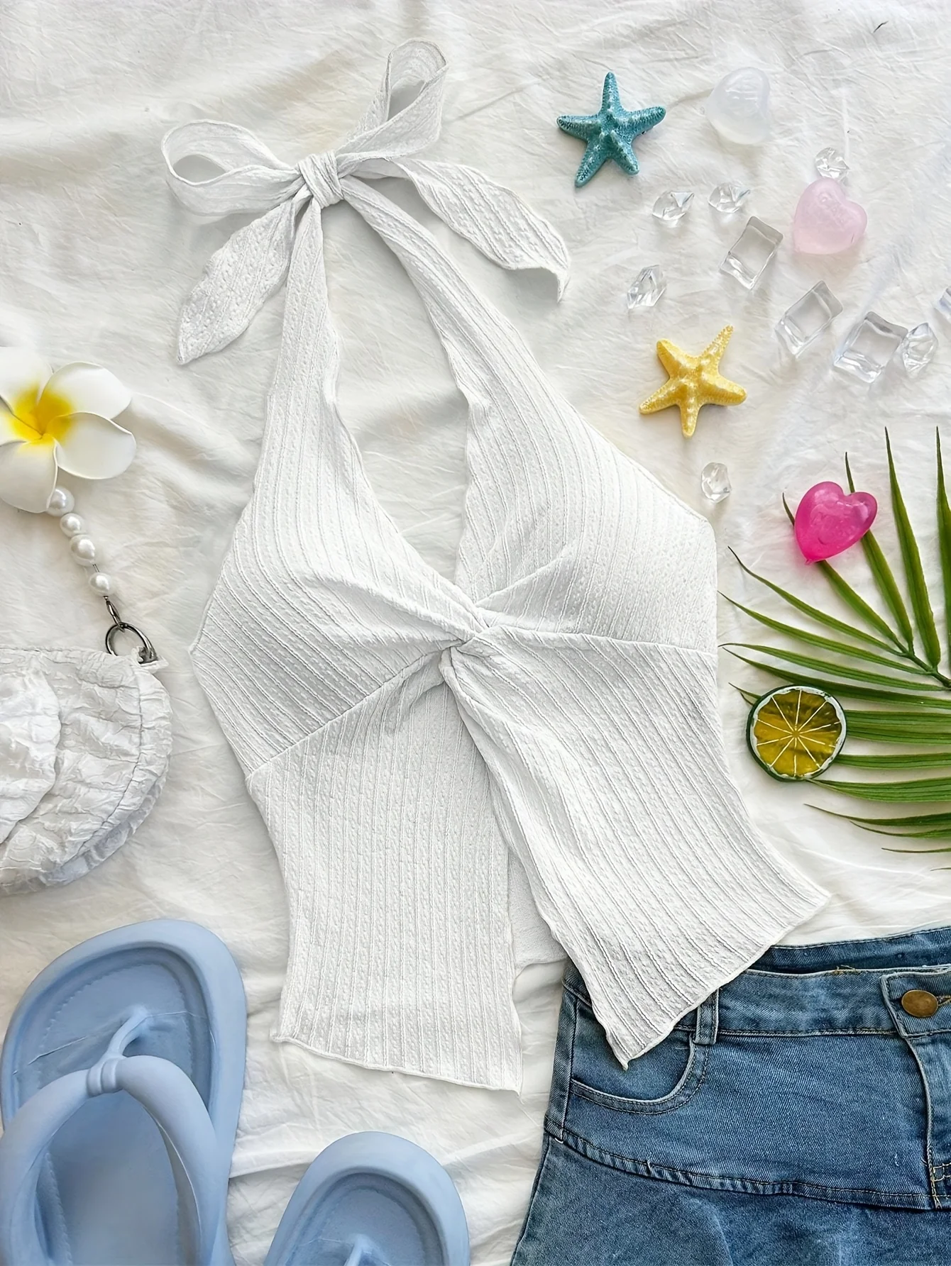 Frühlings- und Sommermode: Neue elegante, einfarbige, vielseitige Neckholder-Weste als Einzelstück – Detail 11
