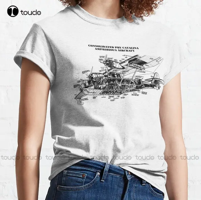 Consolidated Pby Catalina Amphibious Airplane - Cutaway Drawing Classic T-Shirt Custom T Shirts Short Sleeve Funny Tee Shirts