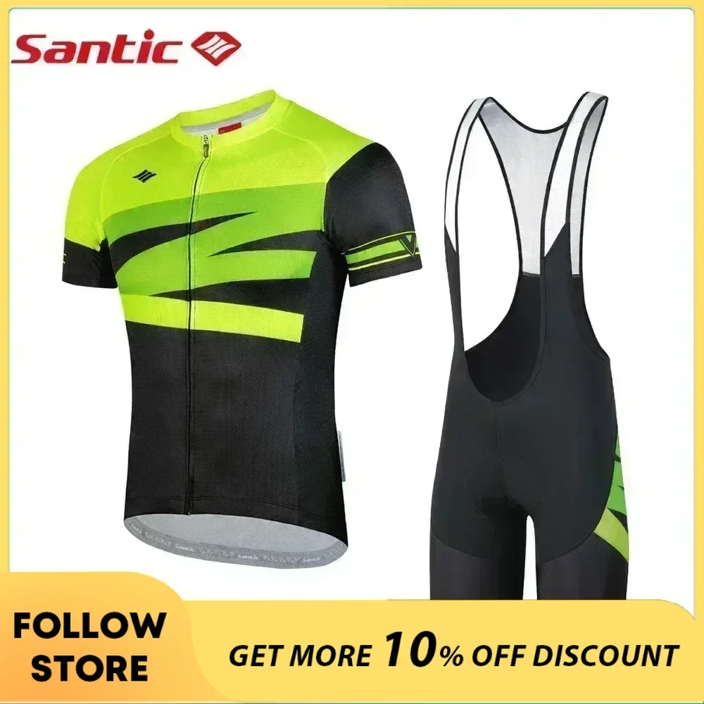 

Santic Men's Cycling Jersey Set Bib Shorts 4D Padded Short Sleeve Outfits Quick-Dry MTB Bike Sports Clothing Suits Asian Size