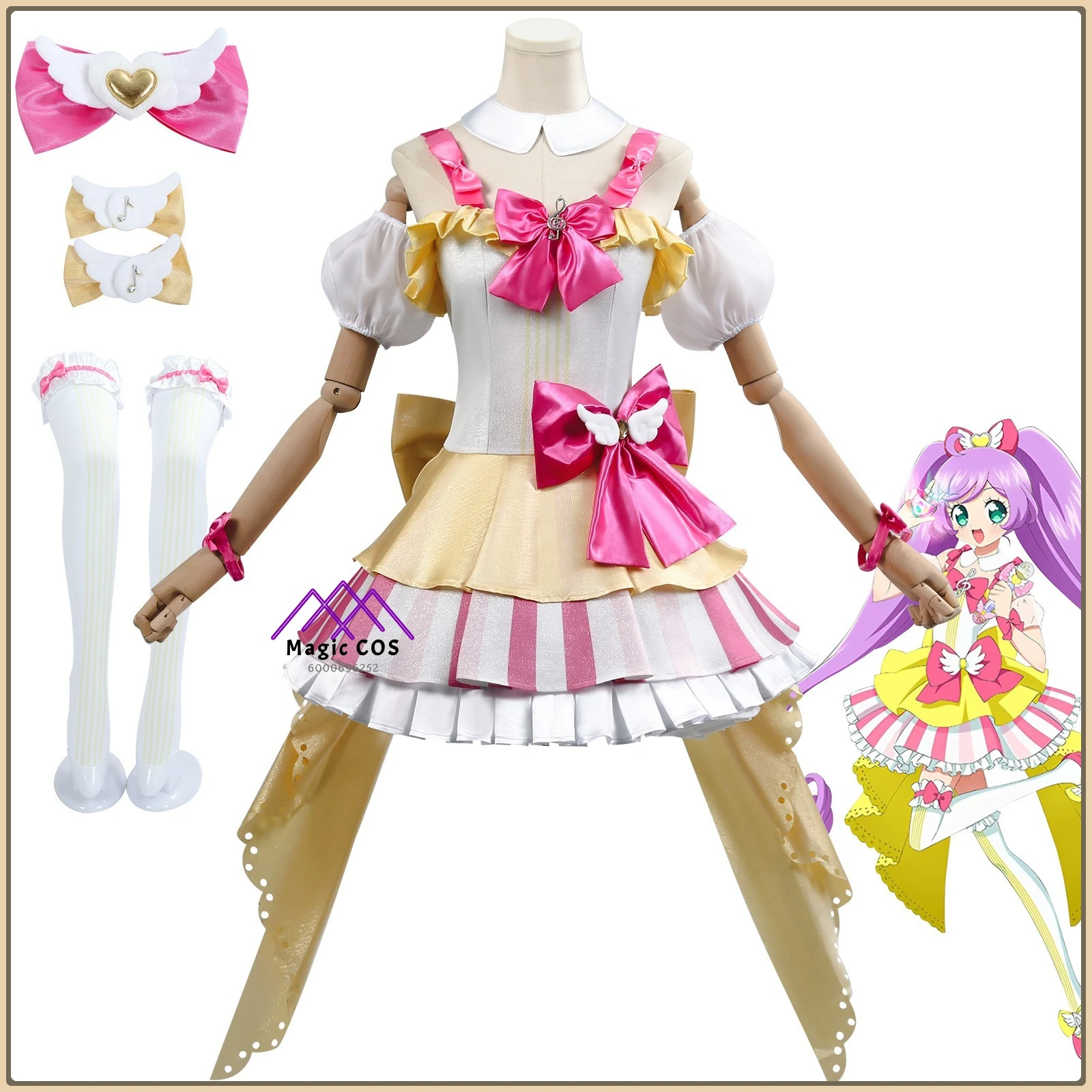 

Popular Anime Manaka Laala Role Playing Full Set Cute Lolita Dress Wig Ribbon Belt High Quality Cosplay Costume (Women's)