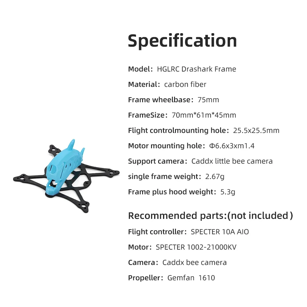 HGLRC Drashark Frame Kit 75mm Wheelbase for FPV Freestyle 1.6inch Micro Drones DIY Parts