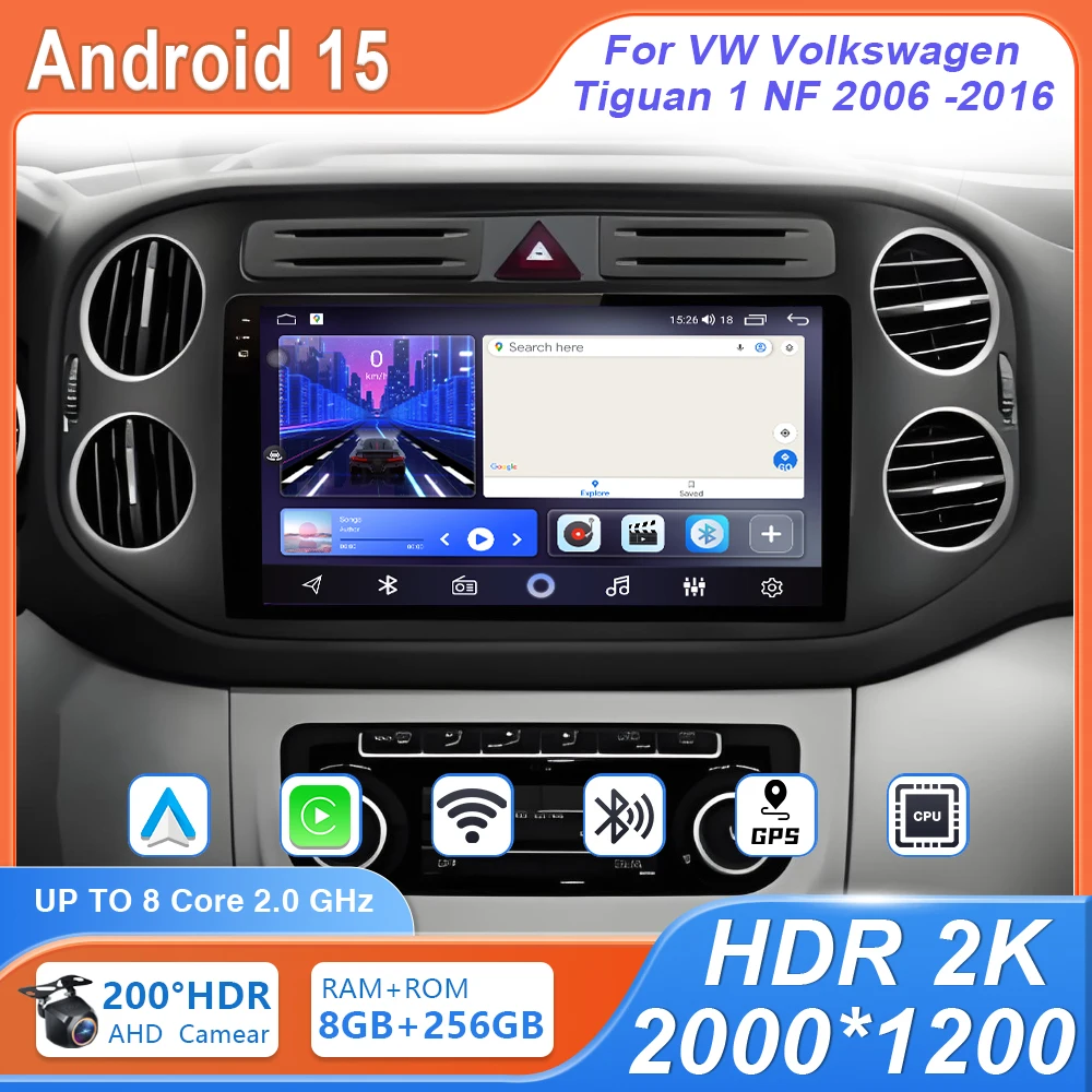 

Car Radio Head Unit 4G WiFi Android 15 Auto Carplay GPS Navigation Multimedia Player For VW Volkswagen Tiguan 1 NF 2006 -2016 .