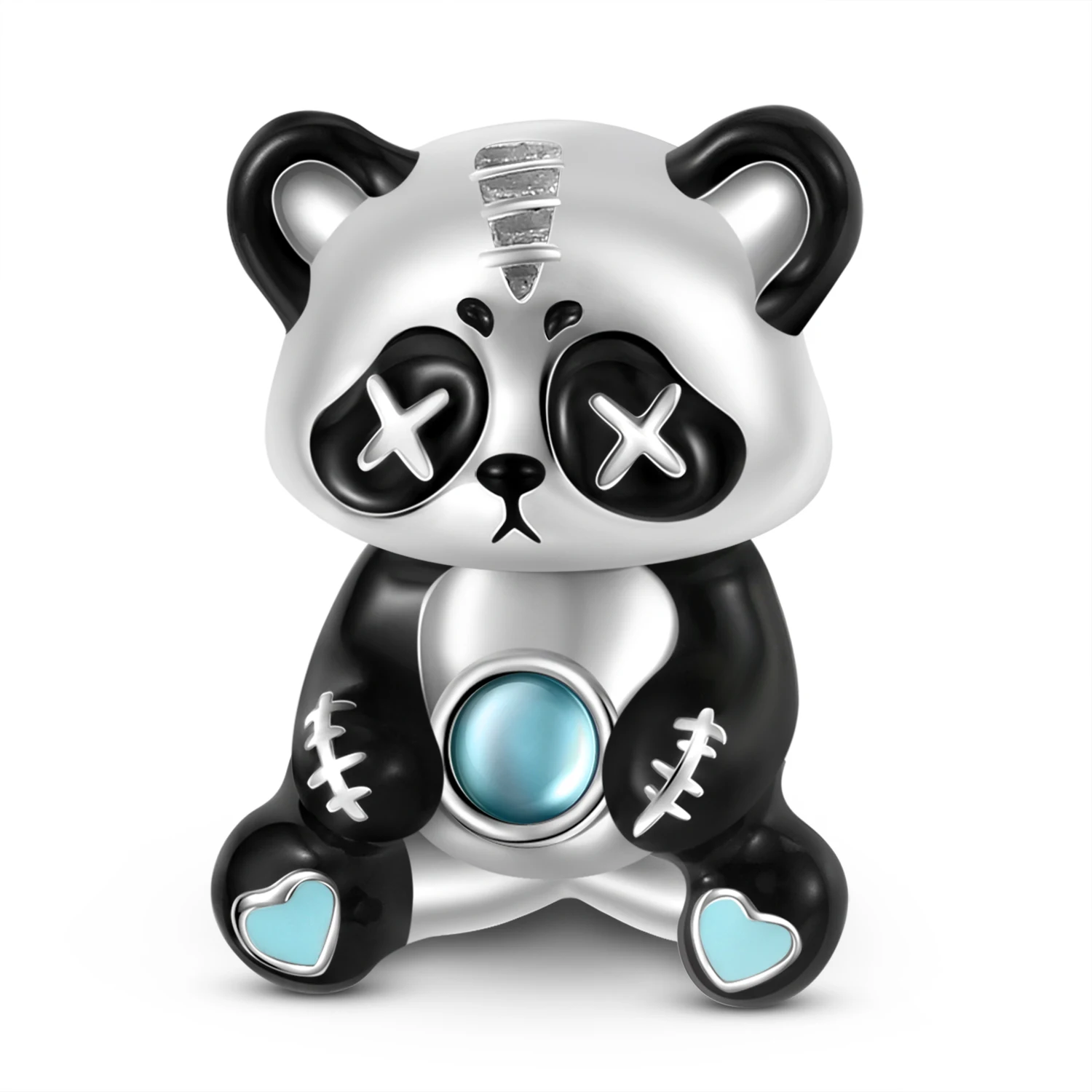 Violent Bear 925 Sterling Silver Heart Footprints Panda Color Bead Charms for Diy Bracelet Beads Pendant Birthday Jewelry Gifts