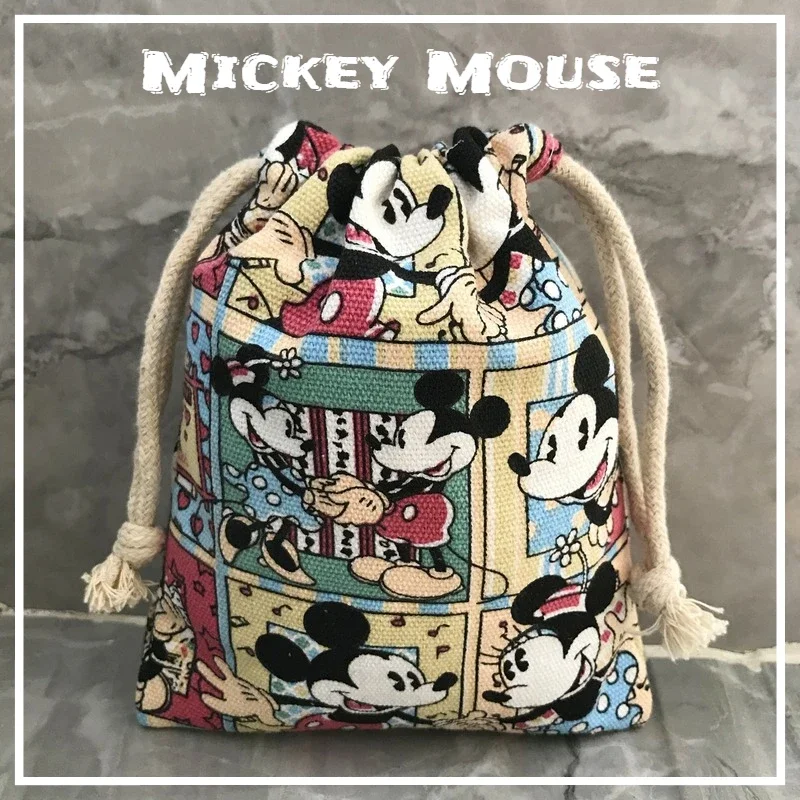 Disney Mickey Mouse Canvas Pouches Jewelry Packaging Display Drawstring Cute Cartoon Packing Gift Bags Pouches Phone Coin Purse