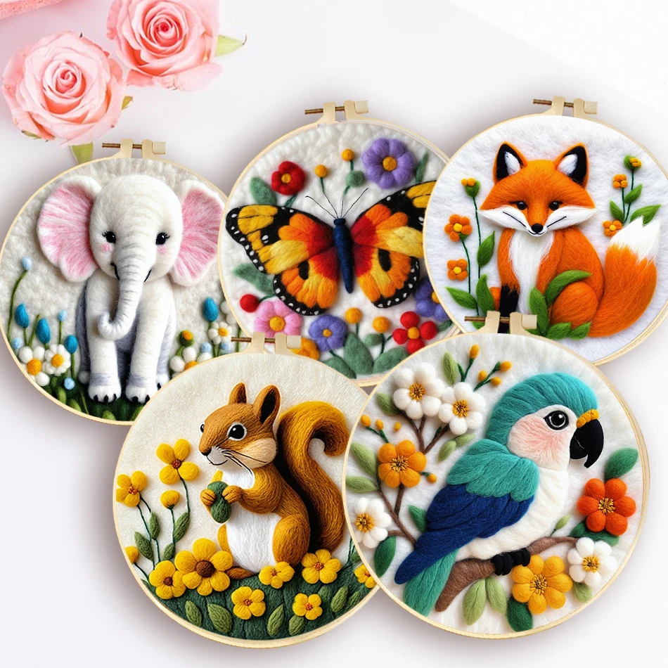 

Funny Deer Fox Animal Needle Felting Kit Wool Felting Handmade Felt Needle Set Accessories Craft Paintings Gift
