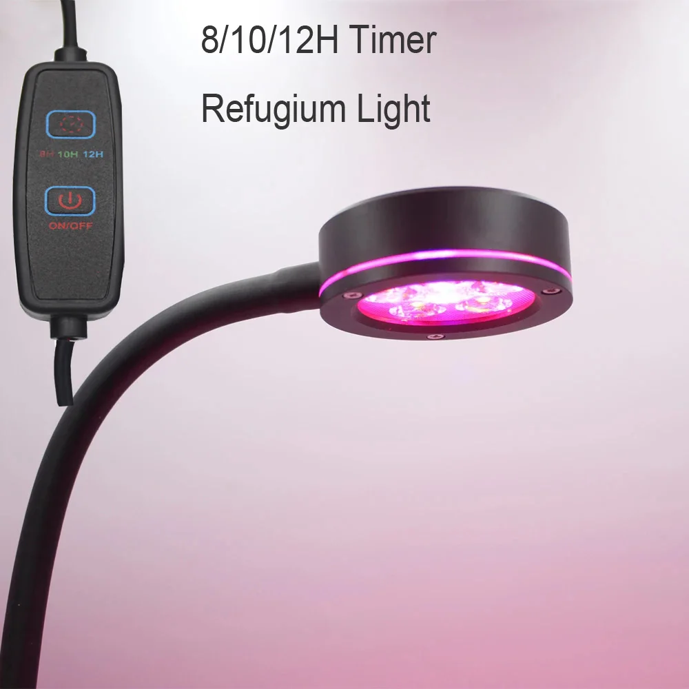 Pico Refugium LED 18W luce per acquario a spettro completo con Timer 90V-240V tubo metallico angolo regolabile per serbatoio di mare da 30-50CM