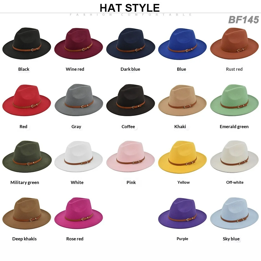 56-60cm klassischer Jazz-Fedora-Hut mit breiter Krempe für Damen und Herren, imitierte Wollfilzhüte mit Metallketten-Dekor, Panama Jazz Chapeau Hüte