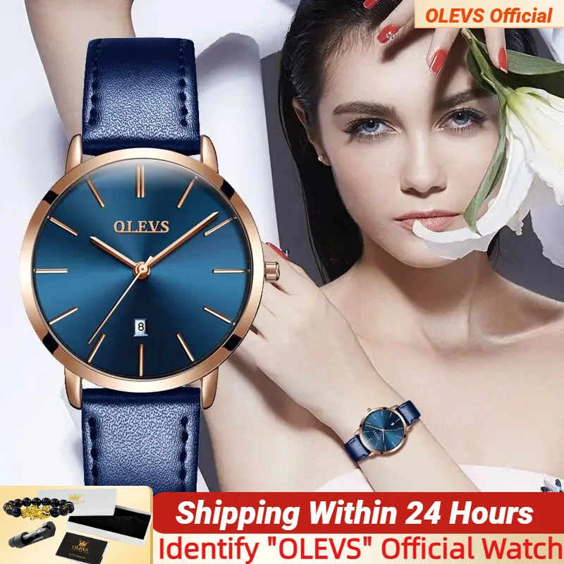 OLEVS Women Watch Red  Casual Leather Ladies Watches Luxury Quartz Female Wristwatches Brand Clock Ultra Thin Surface 6.5MM5869