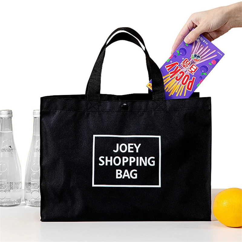 Black Foldable Supermarket Shopping Bag Portable Hand-Held Oxford Grocery Tote Large Capacity Eco Reusable Shoulder Shopper Bags