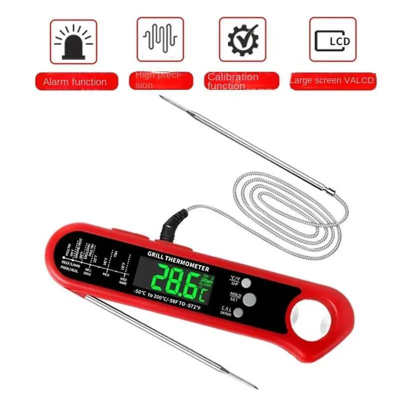 

Household folding barbecue thermometer double probe kitchen oven thermometer alarm food thermometer