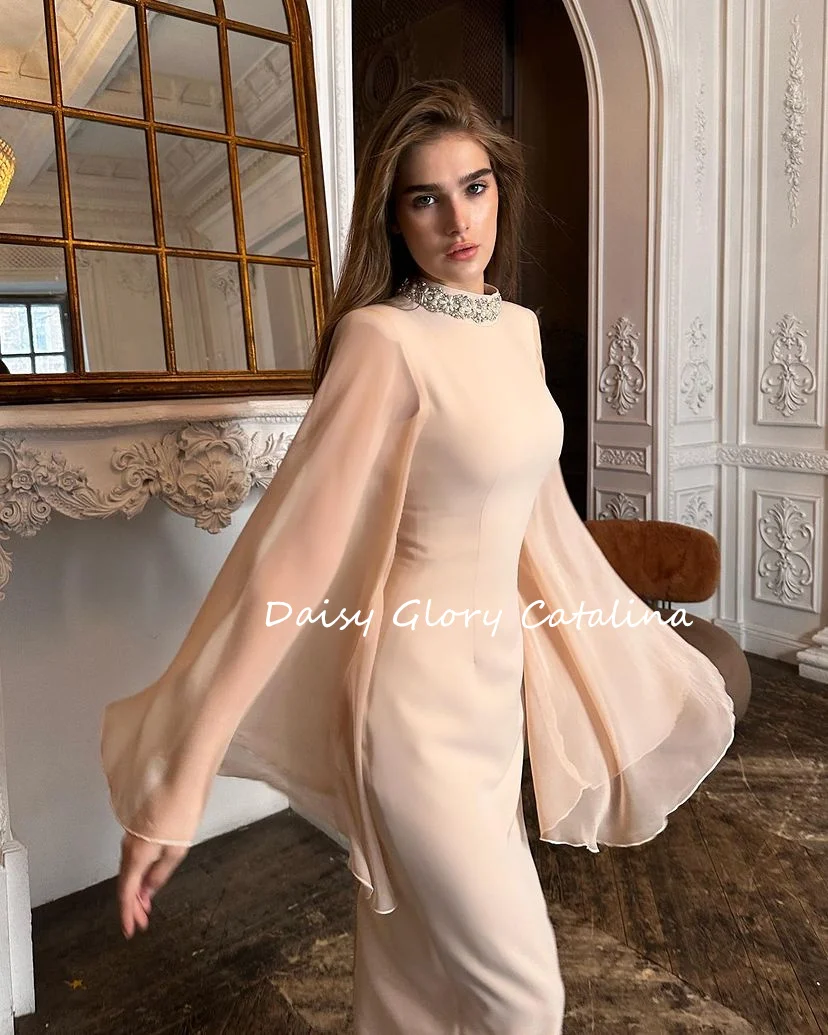 Pink Luxury Dresses Strapless High Collar Prom Dresses Chiffon Mermaid Evening Dress 2024 Formal Occasion Saudi Arabia Women's