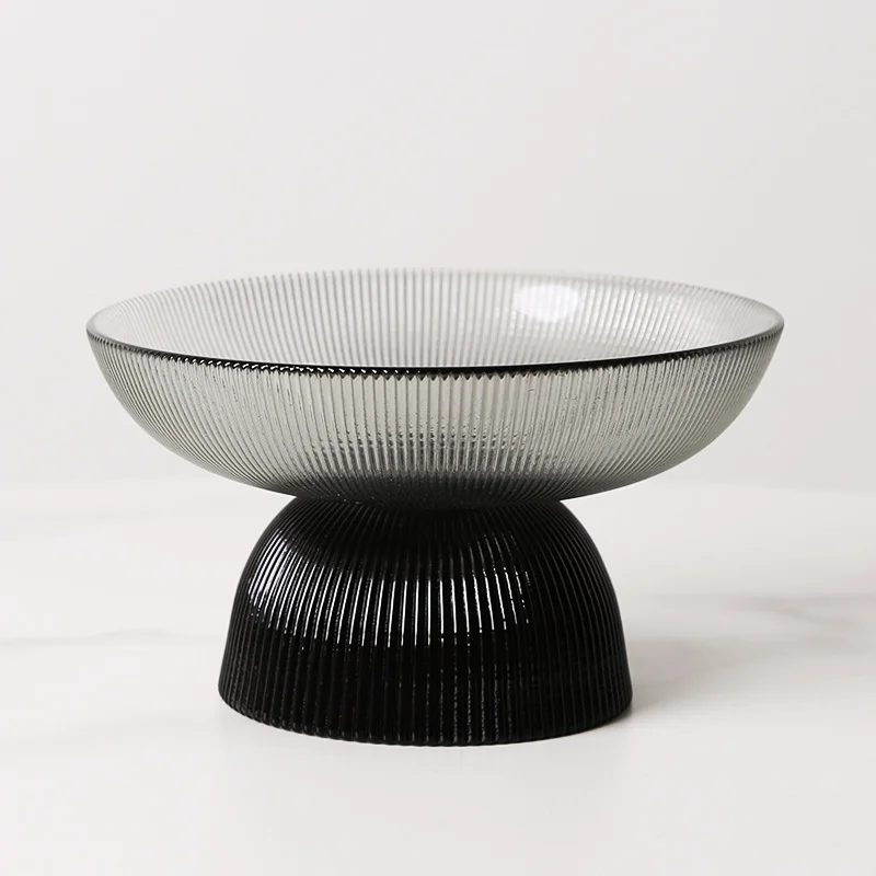 Creative Striped Glass Fruit Plate  Dessert Oatmeal Salad Bowl Living Room Decoration Transparent Candy Nut Storage Plate Decor