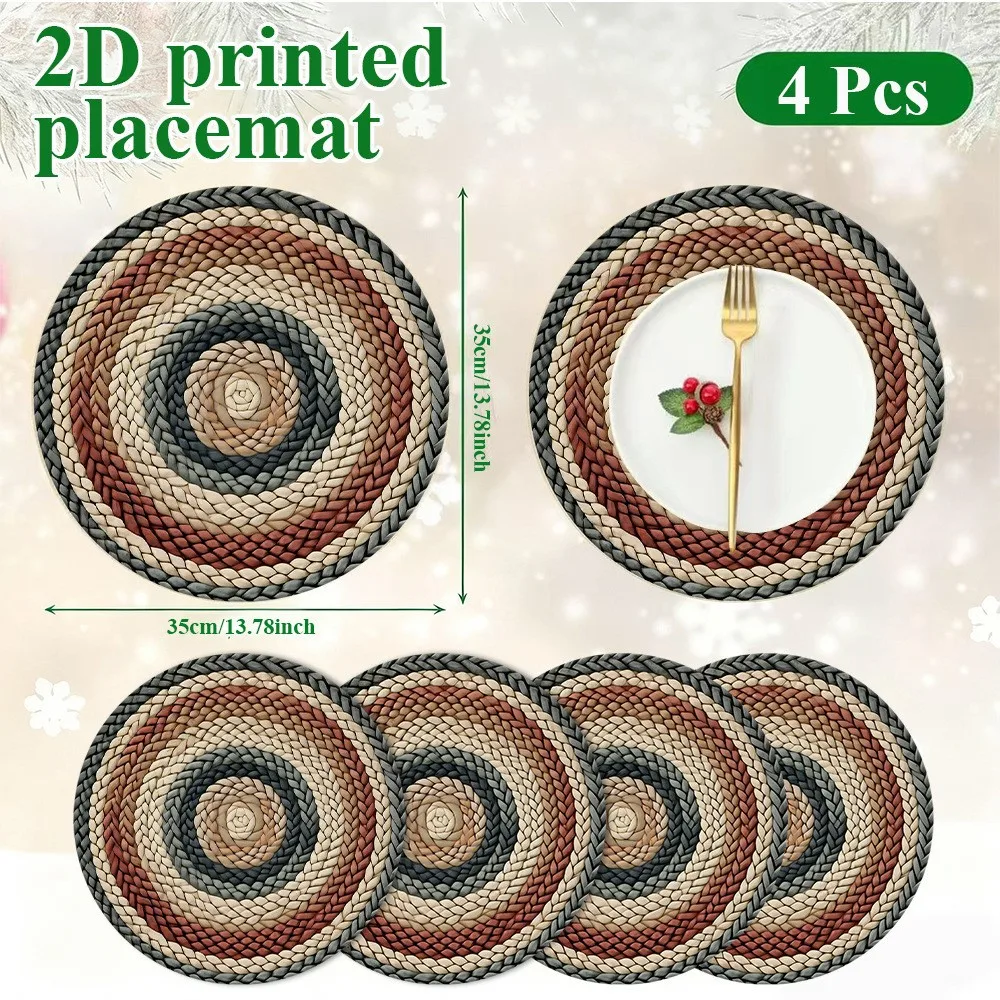 Bohemian Style Non-Slip Round Linen Placemat 2D Printed Kitchen Dining Table Mat for Parties Christmas Amiodarone Hydrochloride view 6