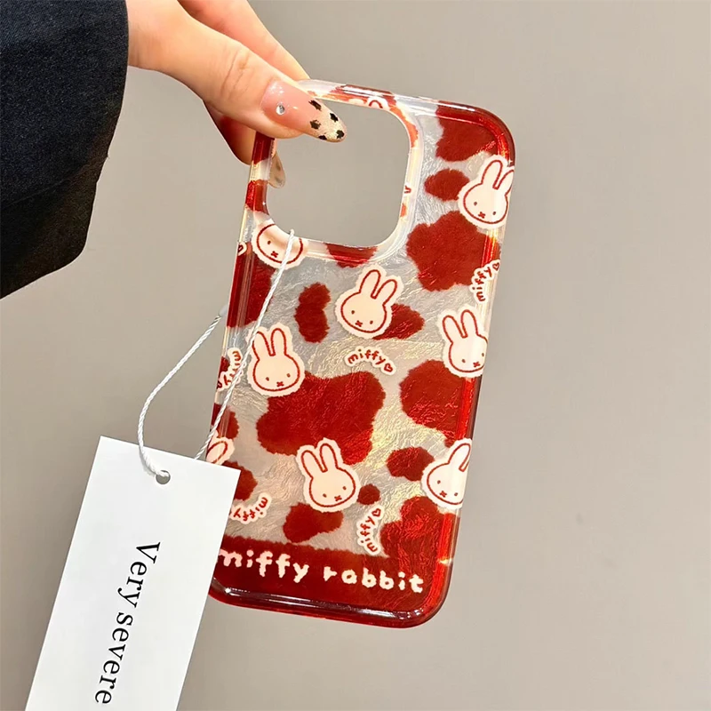 Kawaii Miffy Red Phone Case 7/8/XS/XR/11/12/13/14/15/16ProMax Silicone Anti-drop All-wrap Soft Case Christmas Toy Gift