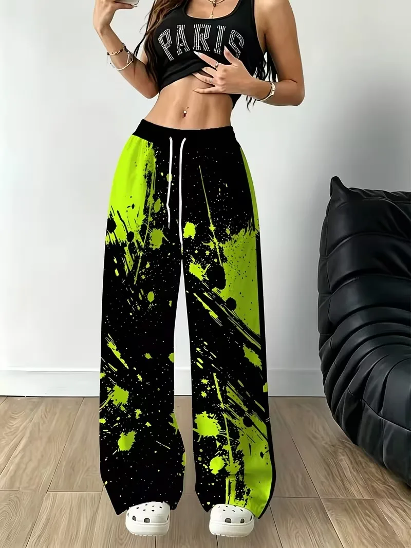 Women autumn pants colorful tie dye gradient stripe Y2K street style pants women's elastic waist drawstring pocket casual pants