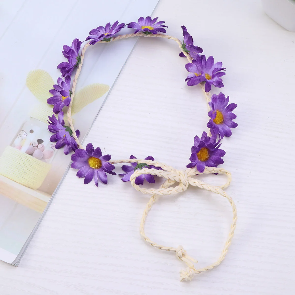 

2Pcs Daisy Headband Purple Bohemian Flower Hair Band Wedding Bridal Hair Hoop Women Elegant Fabric Accessories