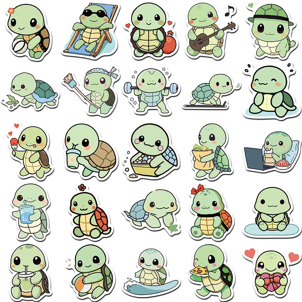 

10/30/50PCS Cartoon Green Cute Turtle Sticker DIY Decoration Waterproof Skateboard Notebook Graffiti Toy