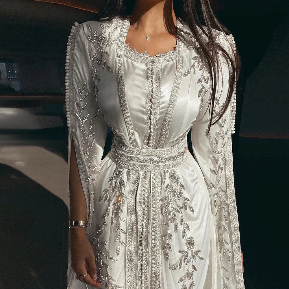 

Sharon Said Luxury Dubai Moroccan Kaftan Ivory Evening Dress Long Sleeve Muslim Arabic Formal Dress Party Gowns SS439 Customized
