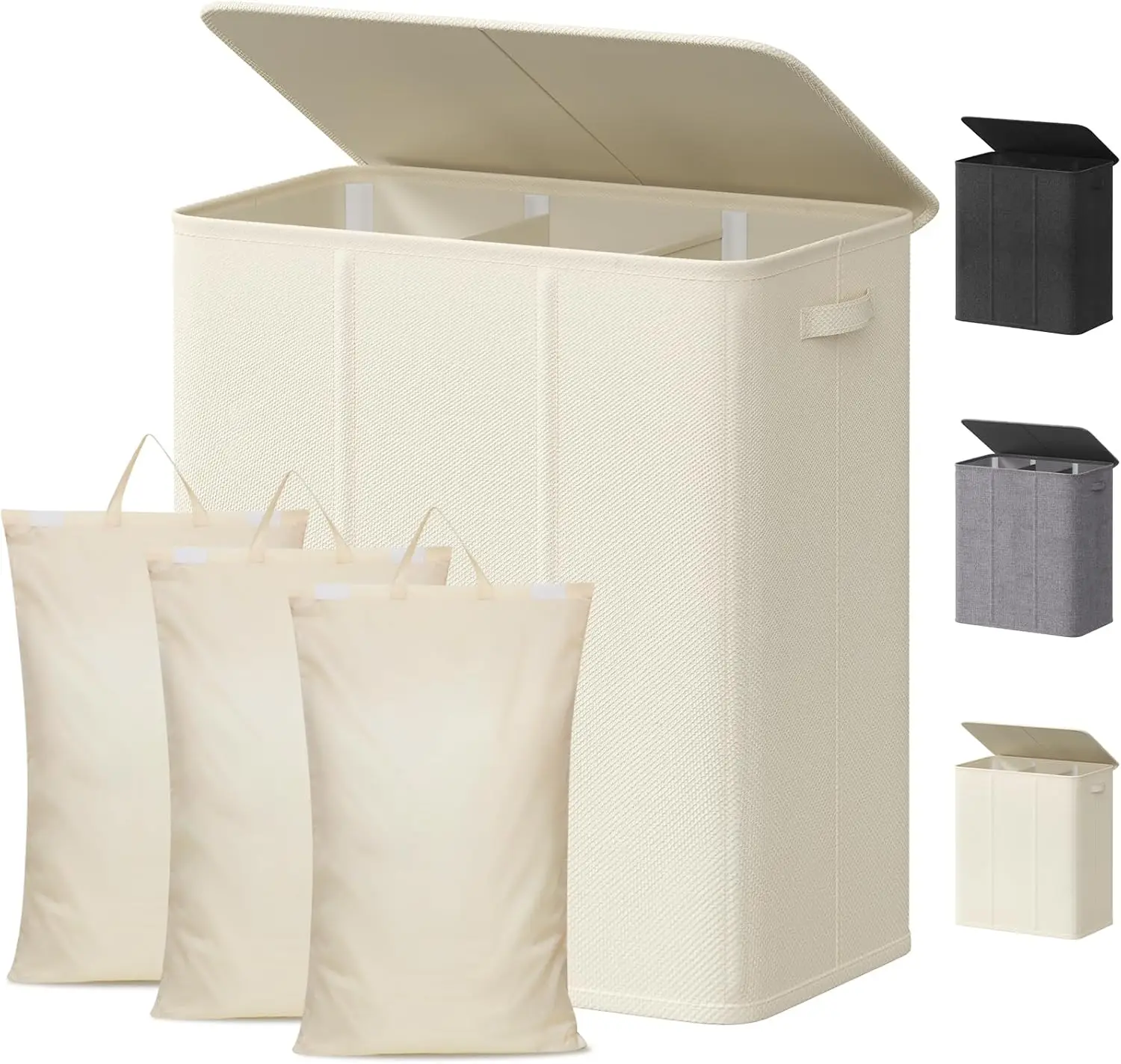 

Большая складная корзина для белья с 3 отделениями, крышкой и съемными мешками, белая, 160 л, для спальни, прачечной, гардеробной