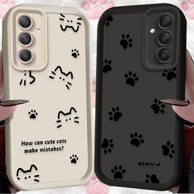 Cartoon Cat Dog Lovely Line Case For Samsung Galaxy A16 A26 A36 A56 A05 A05S A15 A25 A35 A55 A54 A34 A24 A14 A13 A52 A52S A51
