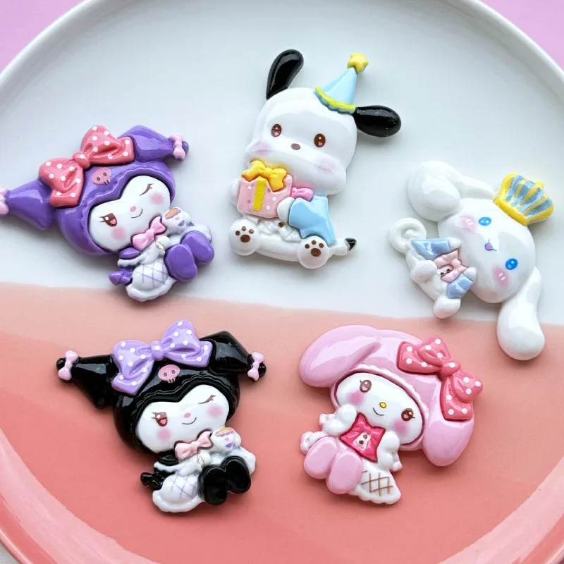 2/5pcs Cute Cartoon Colorful Sanrio Series Resin Flatback Supplies Charms for Diy Kawaii Resin Accessories Crafts Materials