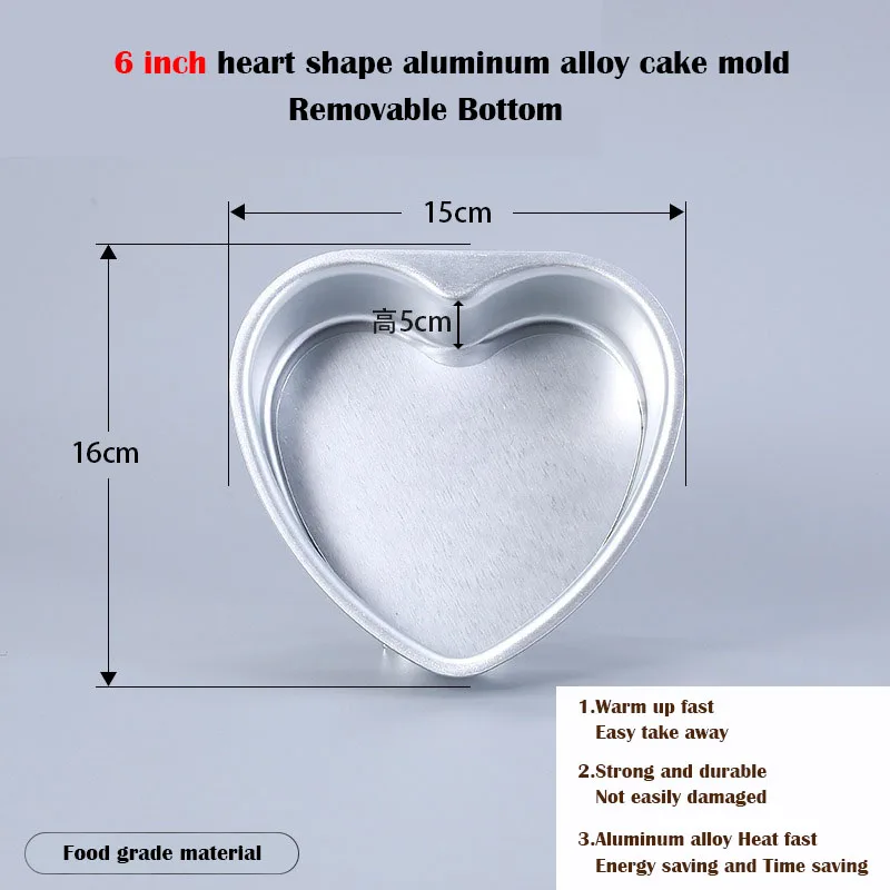 6/8/10 Inch Heart Shape Removable Bottom Aluminum Chiffon Cake Mold Non-Stick DIY Mousse Pastry Cake Pan Kitchen Baking Tools